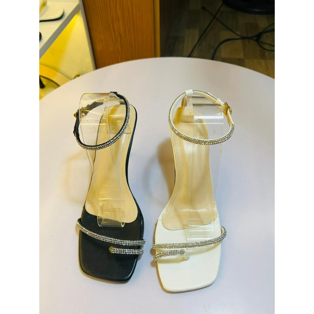 Sandal quai mảnh đính đá gót nhọn 8p sang chảnh tôn dáng Mã H46