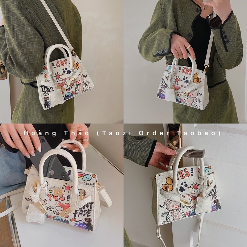 Túi đeo chéo có quai xách in hoạ tiết hoạt hình khoá HM màu mới mùa hè 2022 thời trang nữ hot
