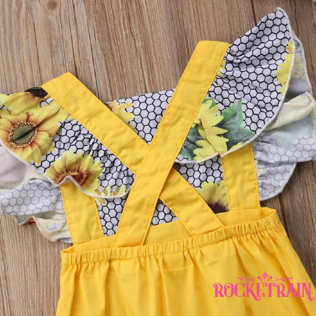 Set jumpsuit sát nách họa tiết hoa + băng đô cài tóc xinh xắn dành cho bé gái