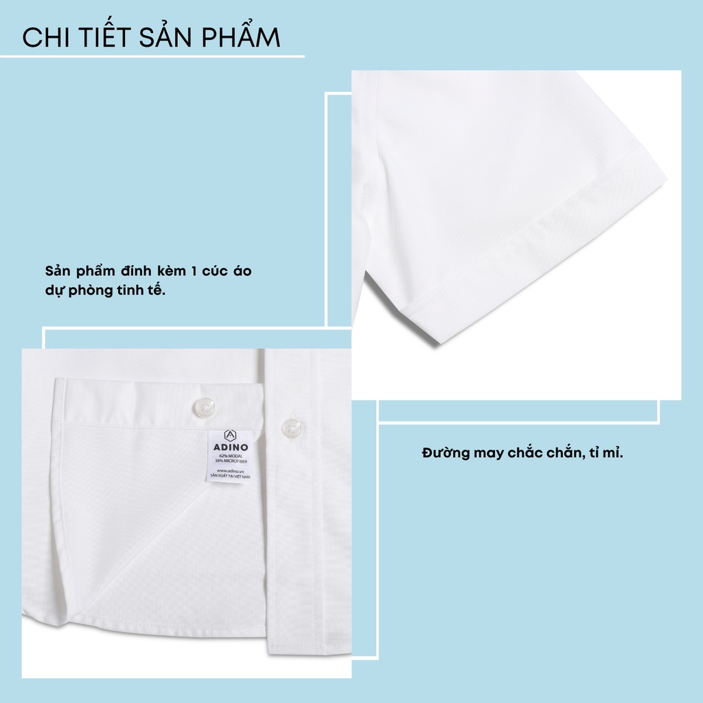 Áo sơ mi nam tay ngắn màu trắng kem ADINO vải nến lụa sợi sồi dáng slimfit công sở hơi ôm trẻ trung CT01