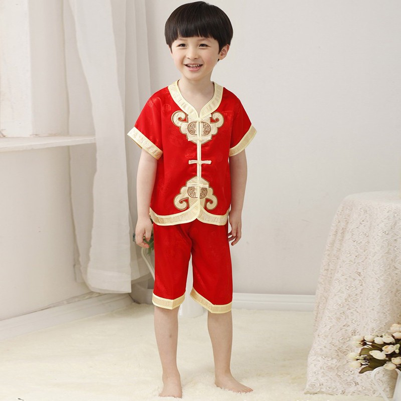 Set áo tay ngắn kèm quần thiết kế phong cách Trung Quốc độc đáo cho bé trai