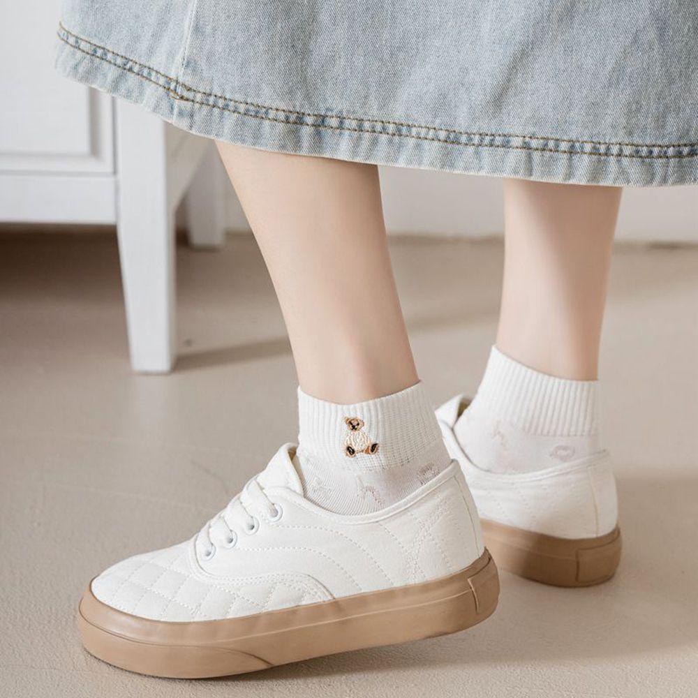 Vớ Cotton Cổ Thấp Thoáng Khí In Họa Tiết Hoạt Hình Mèo / Gấu Dễ Thương Thời Trang Cho Nữ Wmes1