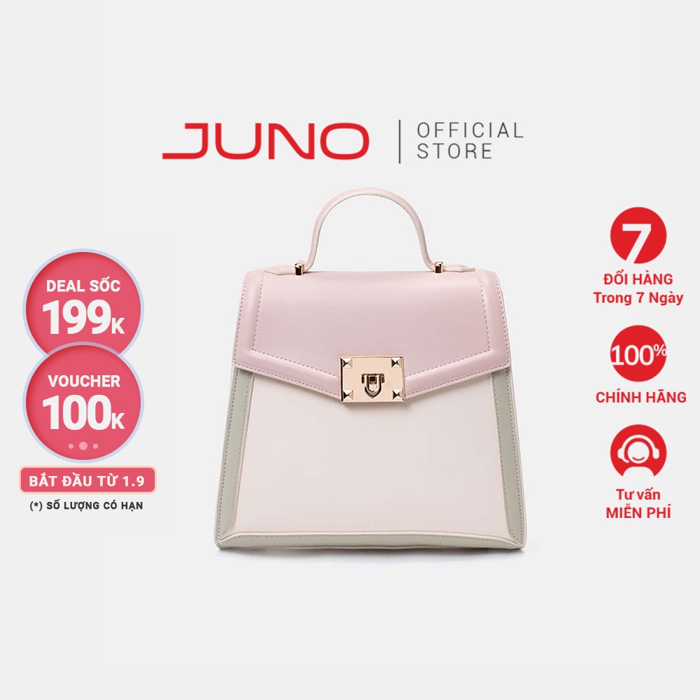Balo Nữ Thời Trang JUNO Da Trơn Hình Thang Khoá Trang Trí BL121