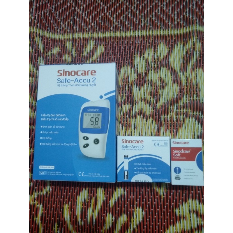 Máy đo đường huyết Sinocare Safe - Accu 2 + que Thử và kim chích máu