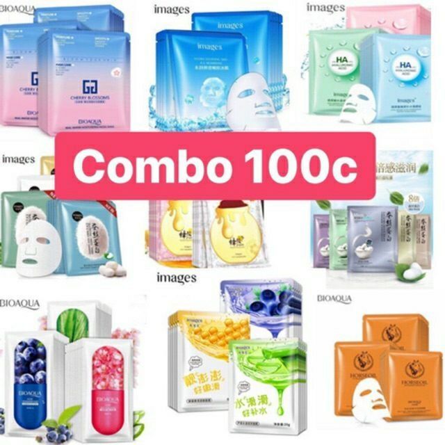 Combo 100M Mặt Nạ Giấy Cấp Ẩm,Dưỡng Trắng Thải Độc Bioaqua_Images