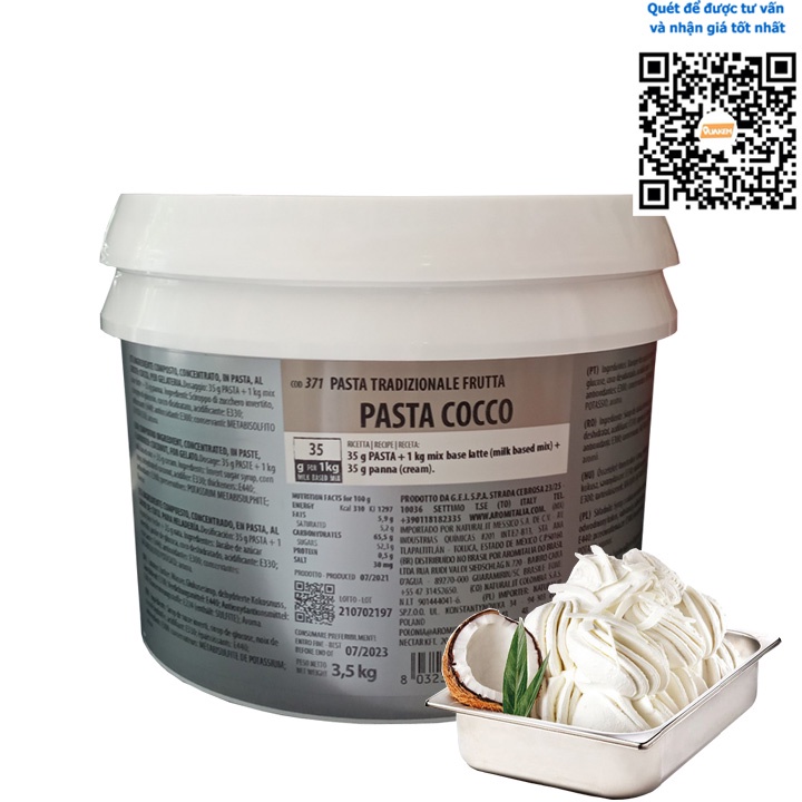 Hộp 3,5kg hương liệu làm kem vị Dừa - Aromitalia Paste Coconut thumbnail