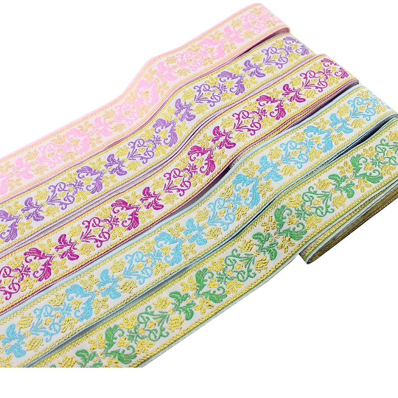 Dây Ruy Băng Vải Cotton Phối Ren Thêu Họa Tiết Thổ Cẩm Làm Đồ Thủ Công Rộng 3.3cm 5Yards