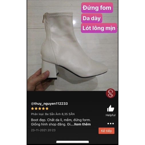Boot nữ lót lông gót 6cm, bốt da cao cấp, giày nữ ôm chân,chuẩn form