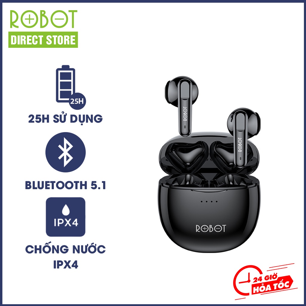 Tai nghe bluetooth ROBOT Airbuds T10 Robot Direct Store không dây true wireless Bluetooth 5.1 kháng nước IPX4