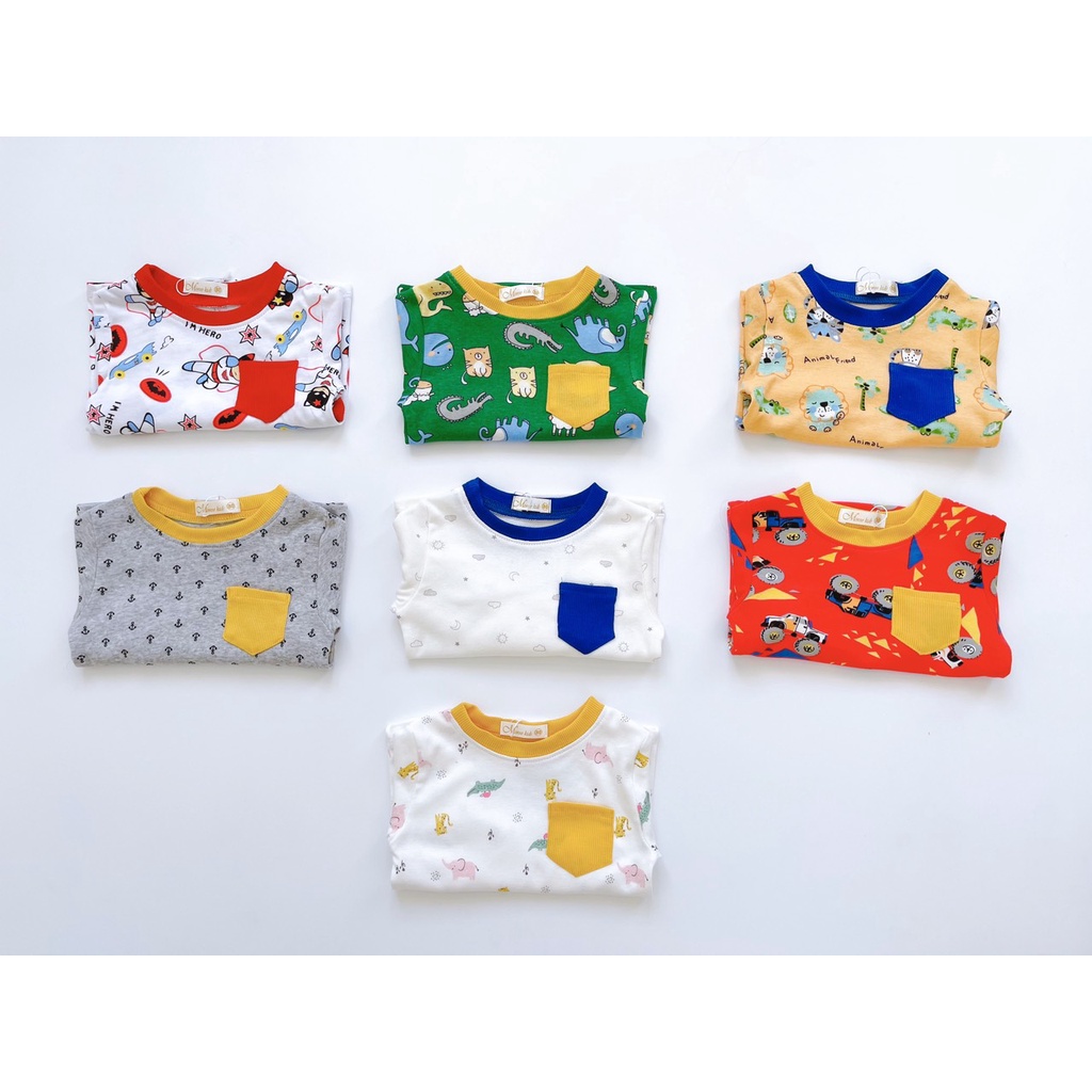 (8-22kg)Bộ cotton dài bo Miwoo Kids cho bé họa tiết dễ thương(ảnh thật 100%)