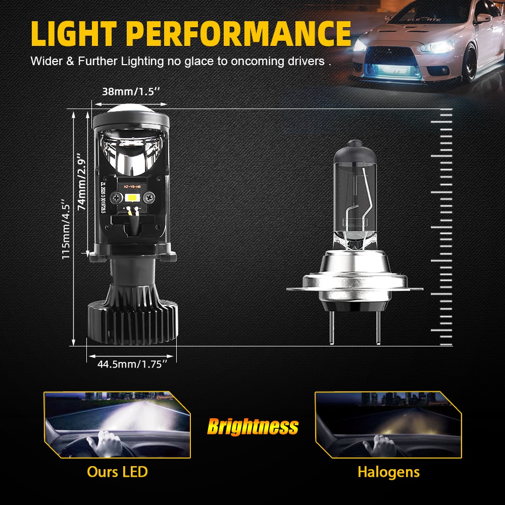 Đèn Pha LED Bi Cầu Mini H4 Y6 Mẫu 2022 Pro Kính thấu kính trong suốt màu trắng Lắp Ô tô, Xe Máy