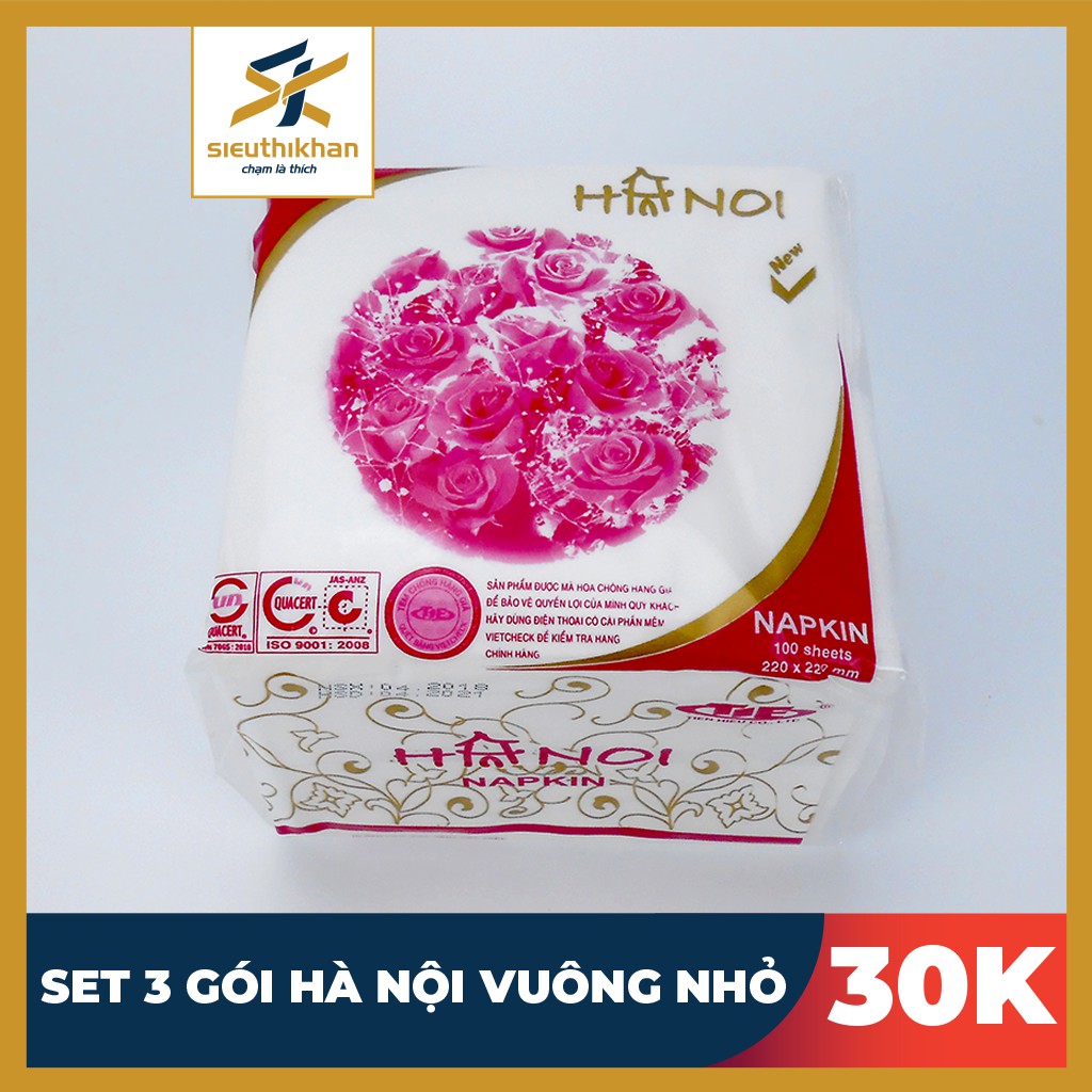 SET 3 GÓI GIẤY ĂN VUÔNG NHỎ HÀ NỘI 100 TỜ, KT 22*22CM