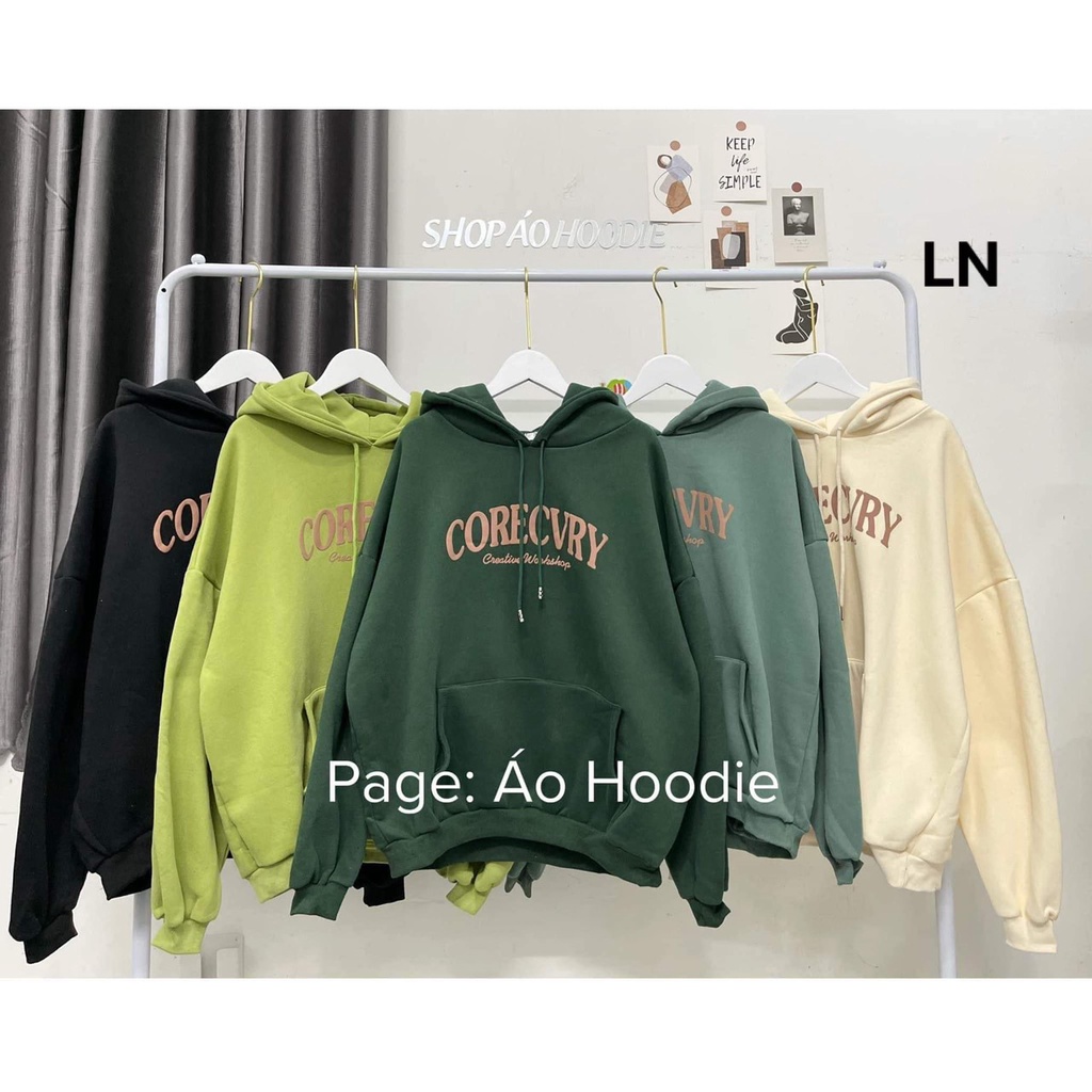 Áo khoác nỉ bo gấu in chữ COREC tay bồng cá tính mũ 1 lớp (LN5-002)