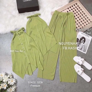Set cổ yếm dập ly quần dài