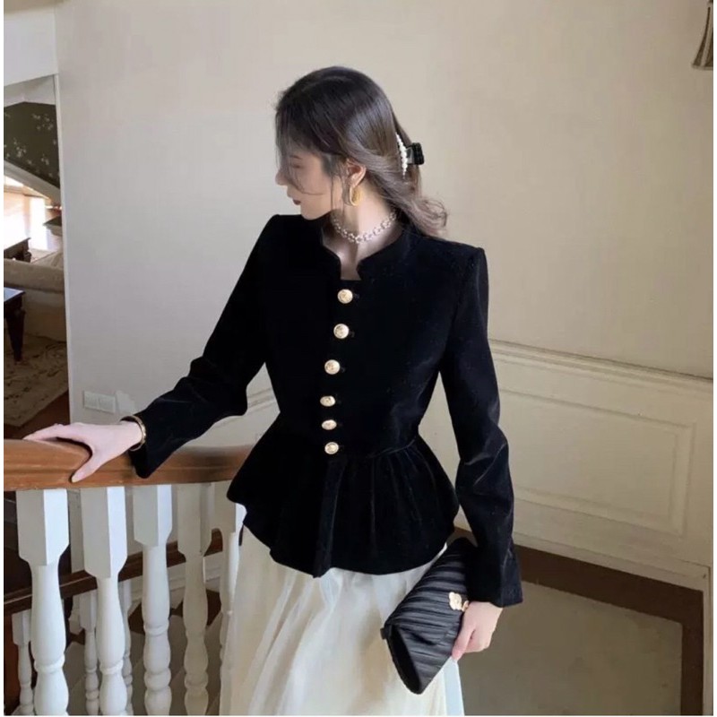 ÁO NHUNG DÀI TAY DÚM EO, DÁNG PELUM SANG TRỌNG