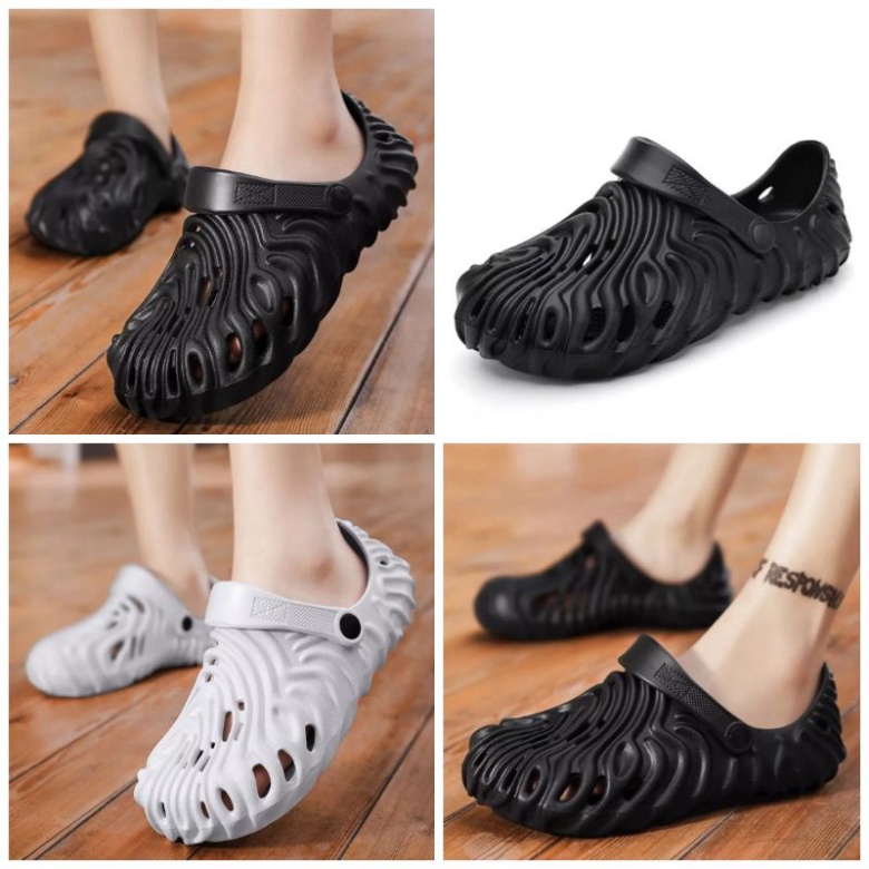 Giày sục nam đi mưa lỗ thoáng khí họa tiết gợn sóng siêu nhẹ siêu bền đi biển - GL041