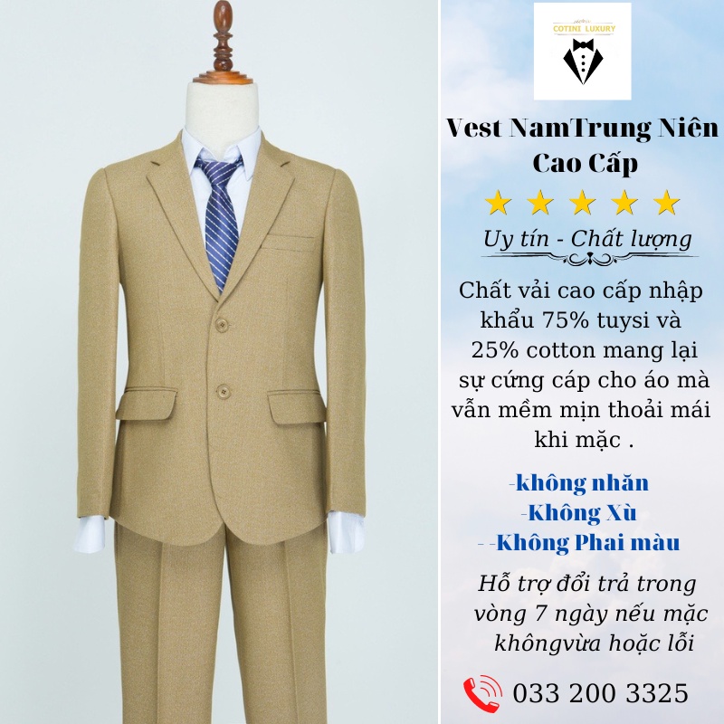 Bộ Vest trung niên, Vest trung tuổi nhiều màu chất liệu vải Tuytsi pha len cao cấp  - COTINI LUXURY