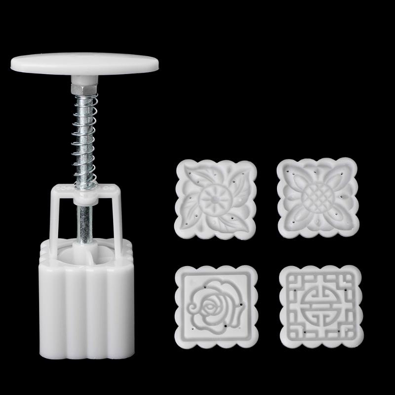 Bộ 5 Khuôn Làm Bánh Trung Thu 50g Hình Vuông Họa Tiết Hoa
