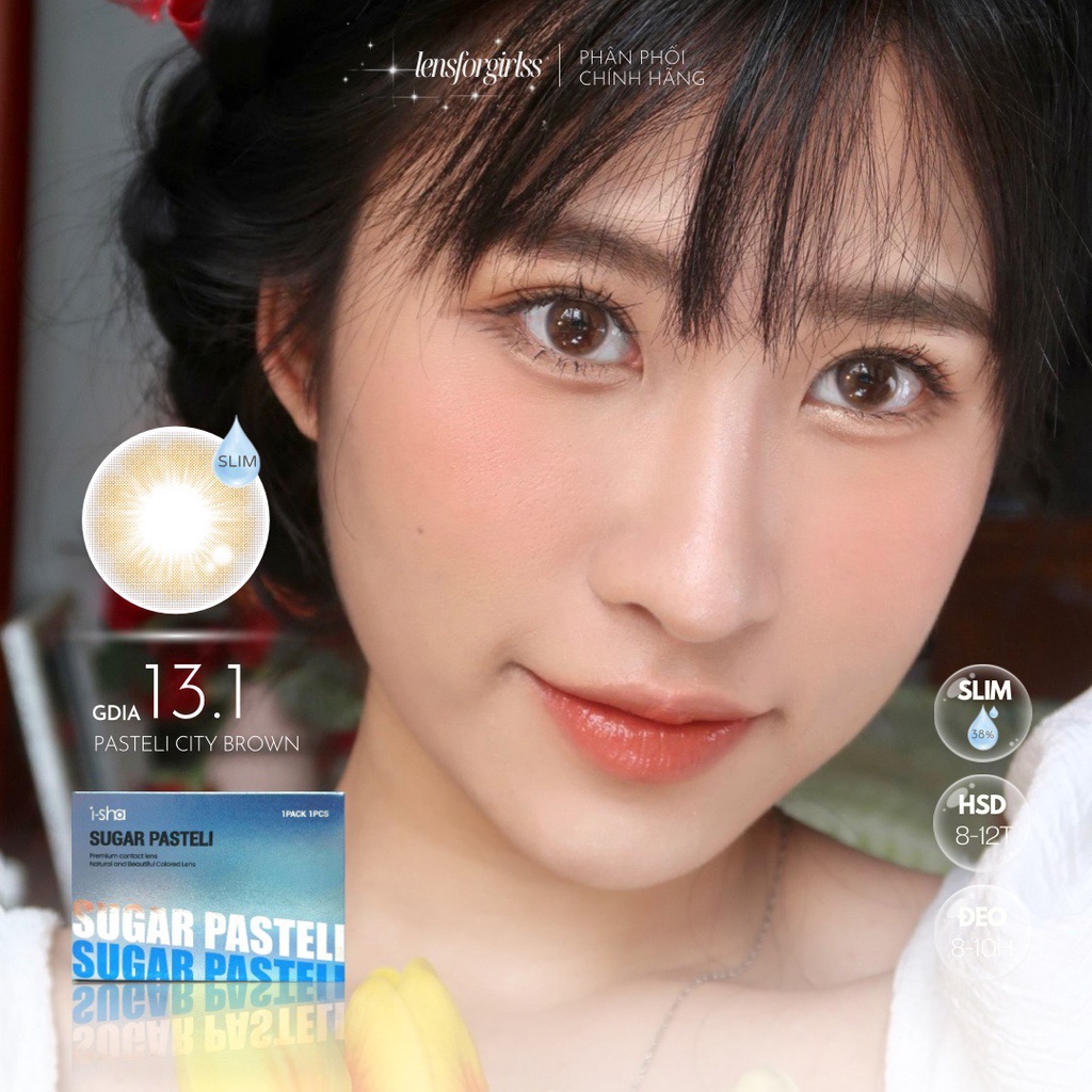 Kính áp tròng màu pastel PASTELI CITY BROWN chính hãng ISHA KOREA| Hsd 8-12 tháng | Lens cận