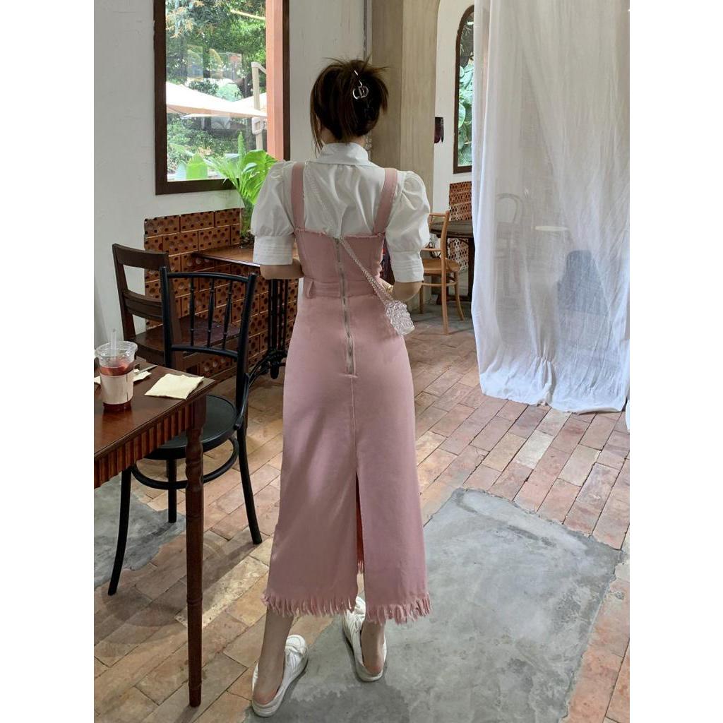 Đầm Yếm Denim Tua Rua Dáng Dài Thời Trang Dành Cho Nữ 63481