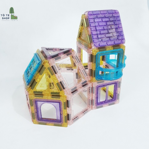 Đồ chơi xếp hình nam châm Magnetic Tiles 45 chi tiết,xếp hình nam châm ánh sáng cầu vồng chính hãng Xinbida