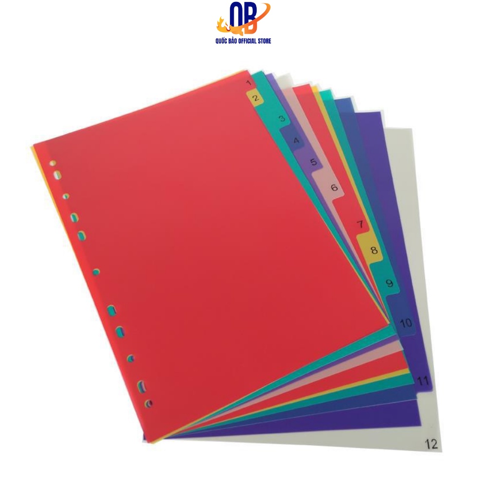 Bìa phân trang nhựa - chia file giấy 10 - 12 số khổ A4 Trà My - 1 tập
