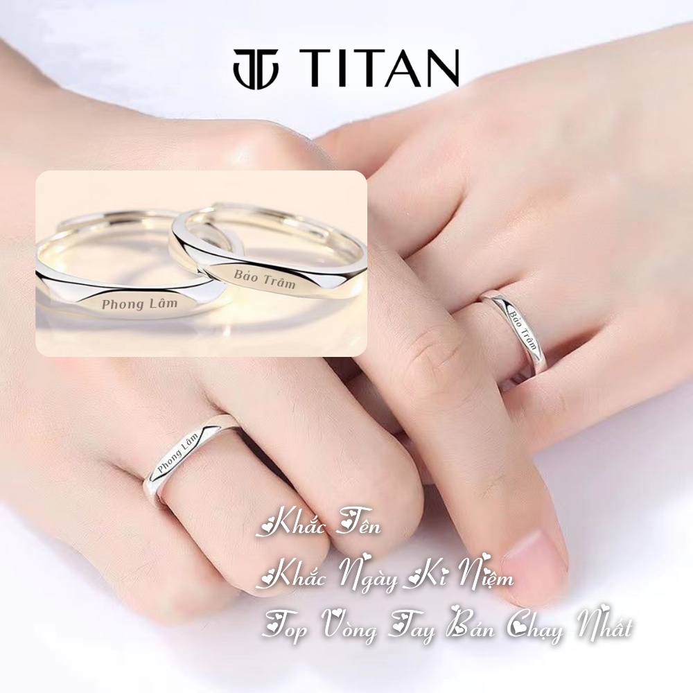 Nhẫn đôi nam nữ khắc tên, nhẫn thời trang freesize thanh lịch phù hợp làm quà tặng màu bạc 925 không gỉ Titan Shop