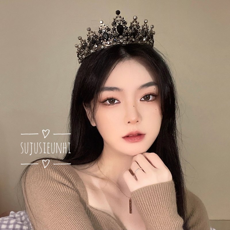Vương miện đính đá màu đen huyền bí/ cài tóc dự tiệc, sinh nhật