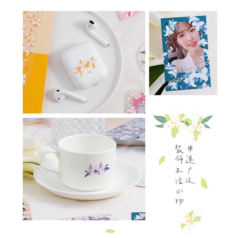 Tấm sticker hoạ tiết hoa loa kèn lấp lánh PET M795