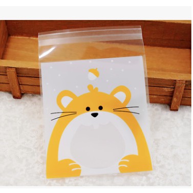 Set 10 túi kiếng đựng bánh cookie, quà tặng Sóc chuột vàng 7 x 7 cm