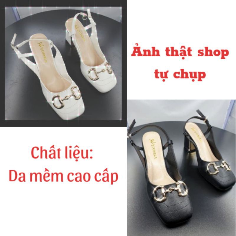 Giày Cao Gót Nữ 7P Mũi Vuông Đế Vuông có 2 màu Đen Trắng hàng VNXK [LÙI 1 SIZE]  - MÃ VNST0046 New