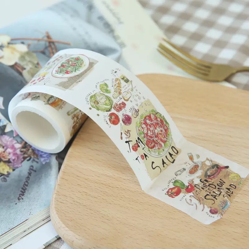 (Chiết theo chu kỳ) 4 mẫu băng dính washi tape hoạ tiết chủ đề ẩm thực đa dạng sắc màu