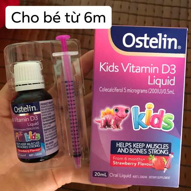 (Lọ thủy tinh) d3 ostelin liquid 6m+ vị dâu thơm ngon date 3/2025