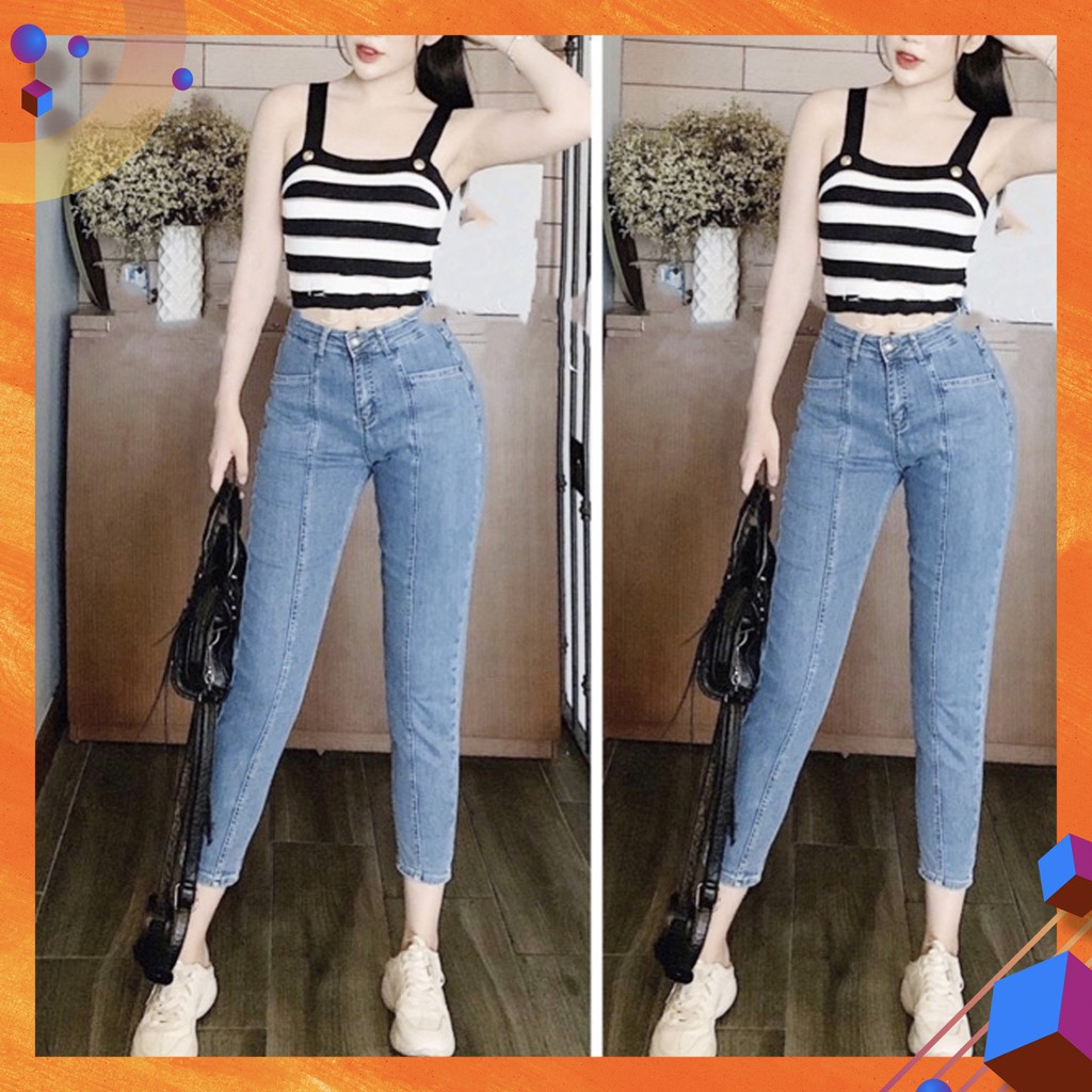 [Size 32-36] Quần Skinny Jeans Thân Nối Bigsize, Lưng Siêu Cao, Co Giãn Mạnh
