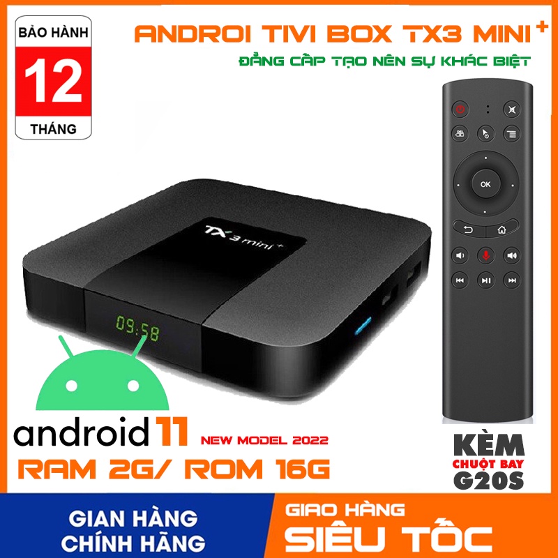 [KÈM CHUỘT BAY G20S] Android Tivi Box Tx3 Mini Plus 2022 - Android 11 - CPU S905W2 - Ram 2GB, Rom 16GB WIFI 2.4G