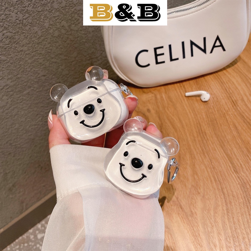 Vỏ Bảo Vệ Hộp Sạc Tai Nghe AirPods Pro 1/2 3 Bluetooth Chống Rơi Hình Gấu + Móc Khóa