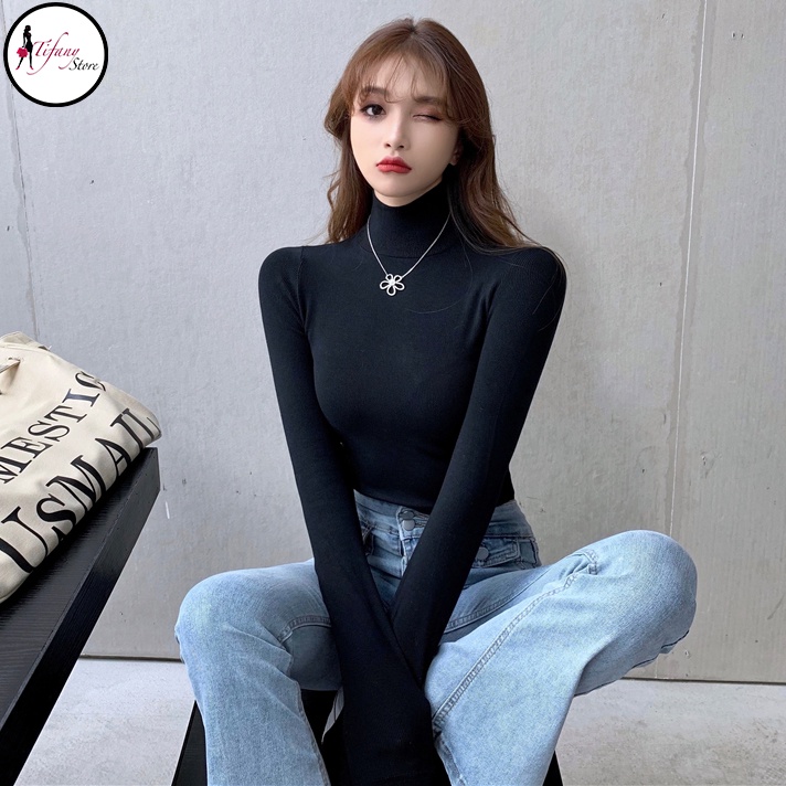 Áo Croptop Cổ Lọ Dài Tay Bigsize Dưới 80Kg Chất Thun Co Dãn 4 Chiều Mùa Trắng Freesize  "CROP CL"