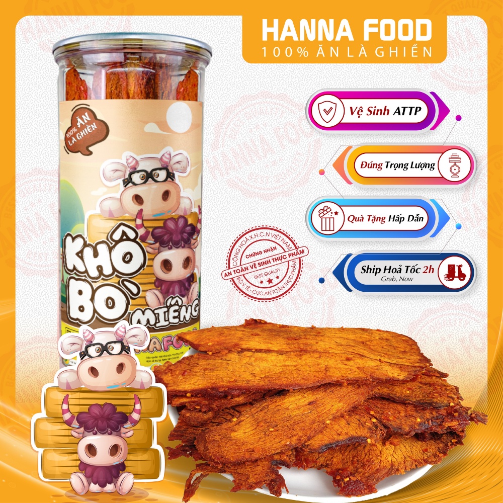 Khô Bò Miếng To - Lớn HỒNG NGỰ Hàng Loại 1, Thơm Ngon, Đậm Đà, Cay Cay, Hủ Lớn 300gam, HANNA FOOD