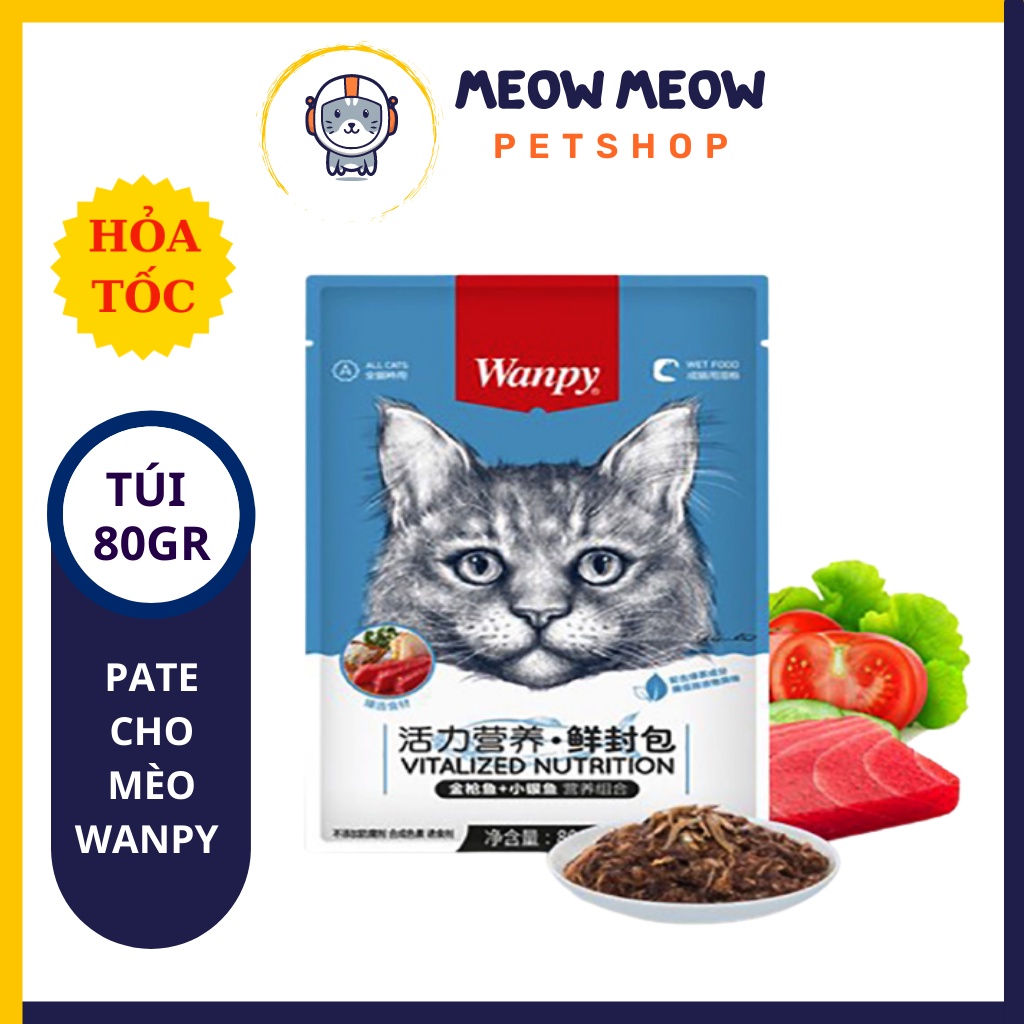 Pate Wanpy cho mèo túi 80GR - Pate dinh dưỡng dành cho mèo trên 3 tháng tuổin