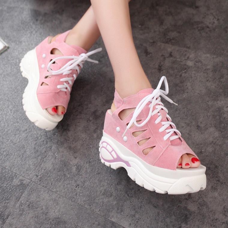 Giầy sandal đế xuồng hở mũi cực xinh, giầy sandal đế cao phong cách Hàn Quốc