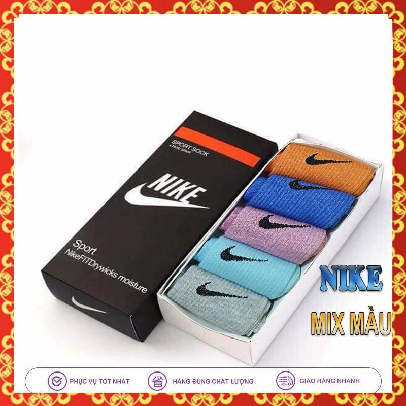 Hộp 5 Đôi Tất Nike Màu (Random), Tất Cao Cổ Hàng Xuất Dư Cao Cấp Quà Tặng  - Bán Buôn Bán Lẻ