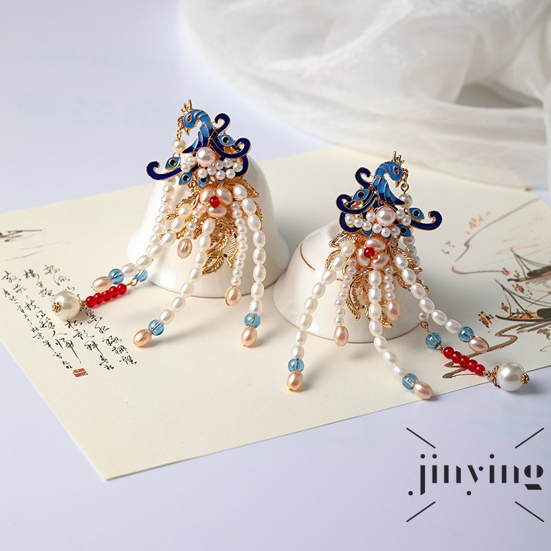 GETNOIVAS Kẹp Tóc Mỏ Vịt Đính Ngọc Trai Phối Tua Rua Phong Cách Retro Trung Hoa