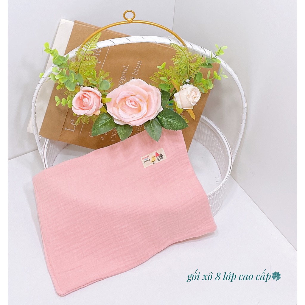 Gối Xô Sơ Sinh 8 Lớp họa tiết thêu 100% cotton Mềm Mịn Thấm Hút Mồ Hôi.