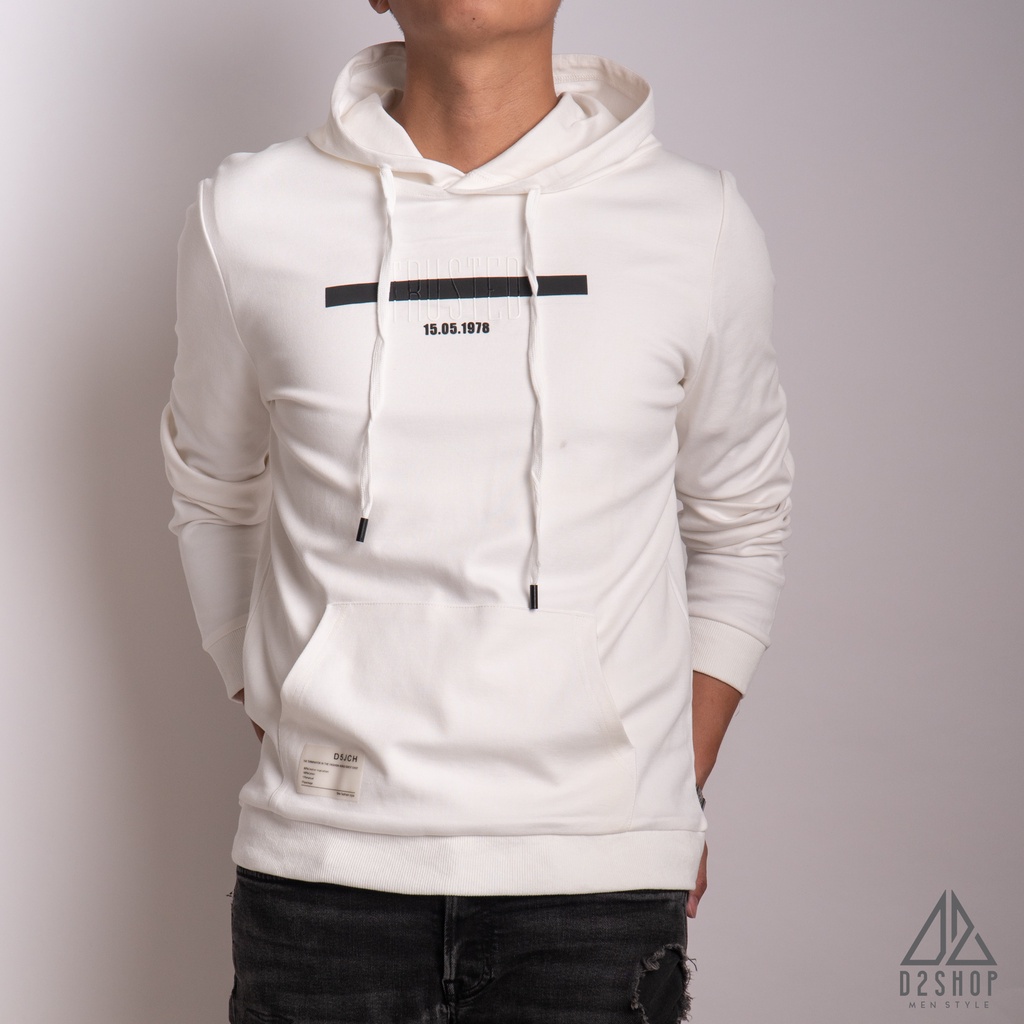 Áo hoodie nam D2shop màu đen, thêu chữ TRUSTED