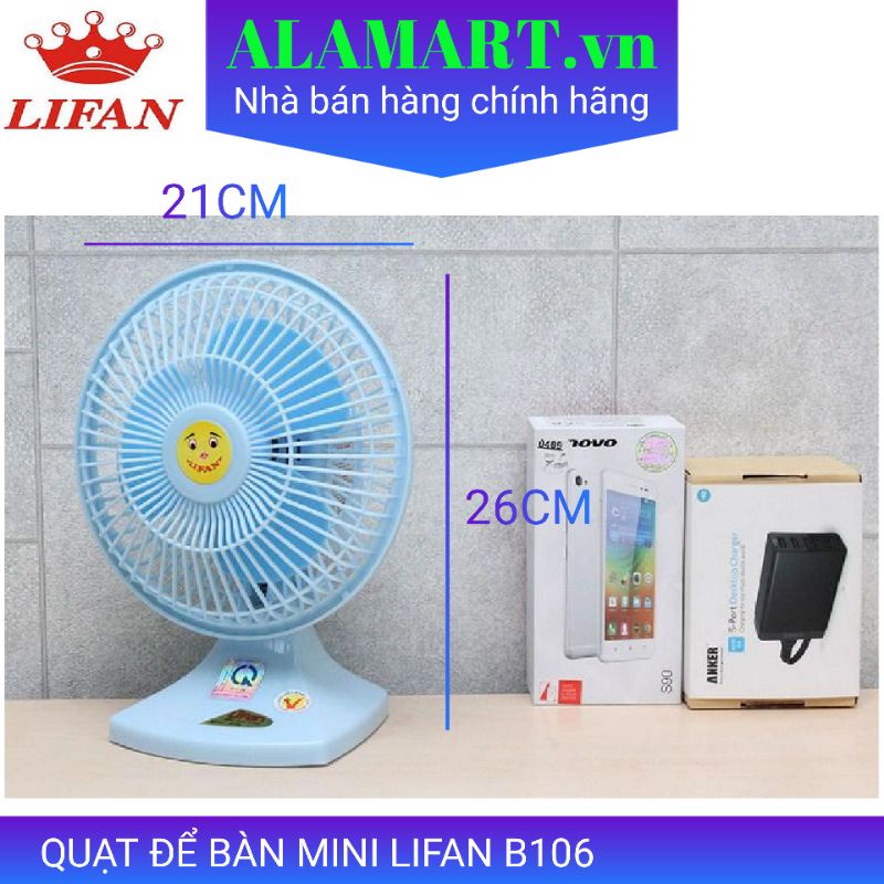 Quạt bàn mini Lifan B-106 màu đen cam siêu cute - mát, nhỏ gọn phù hợp văn phòng, để bàn làm việc