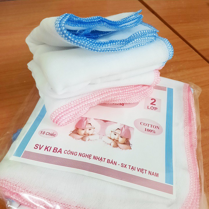 Combo 10 khăn sữa sơ sinh 2 lớp KIBA 100% cotton (KIBA02)