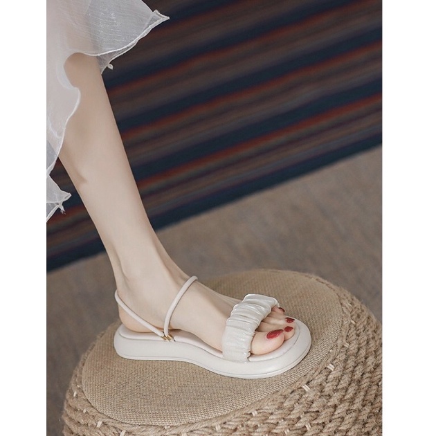 Sandal Nữ Tiểu Thư Quai Xếp Ly Màu Trắng Điệu Đà Nữ Tính 100 (3,5 Phân)