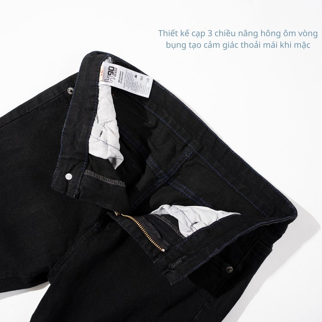 Quần Bò Nam H90 Đen Dáng Ôm Chất Liệu Jeans Cotton Co Giãn Không Bai Không Xù, Bền Màu HTRJ014