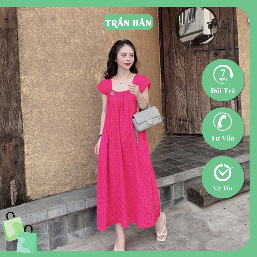 Váy suông nữ kẻ hai dây to 4 màu dáng suông rộng năng động thanh lichI Trần Hân Shop 3007311