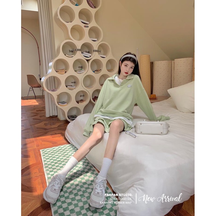 Áo tay dài cổ bẻ/ Chân váy ngắn phong cách Hàn Quốc thời trang mới dành cho nữ